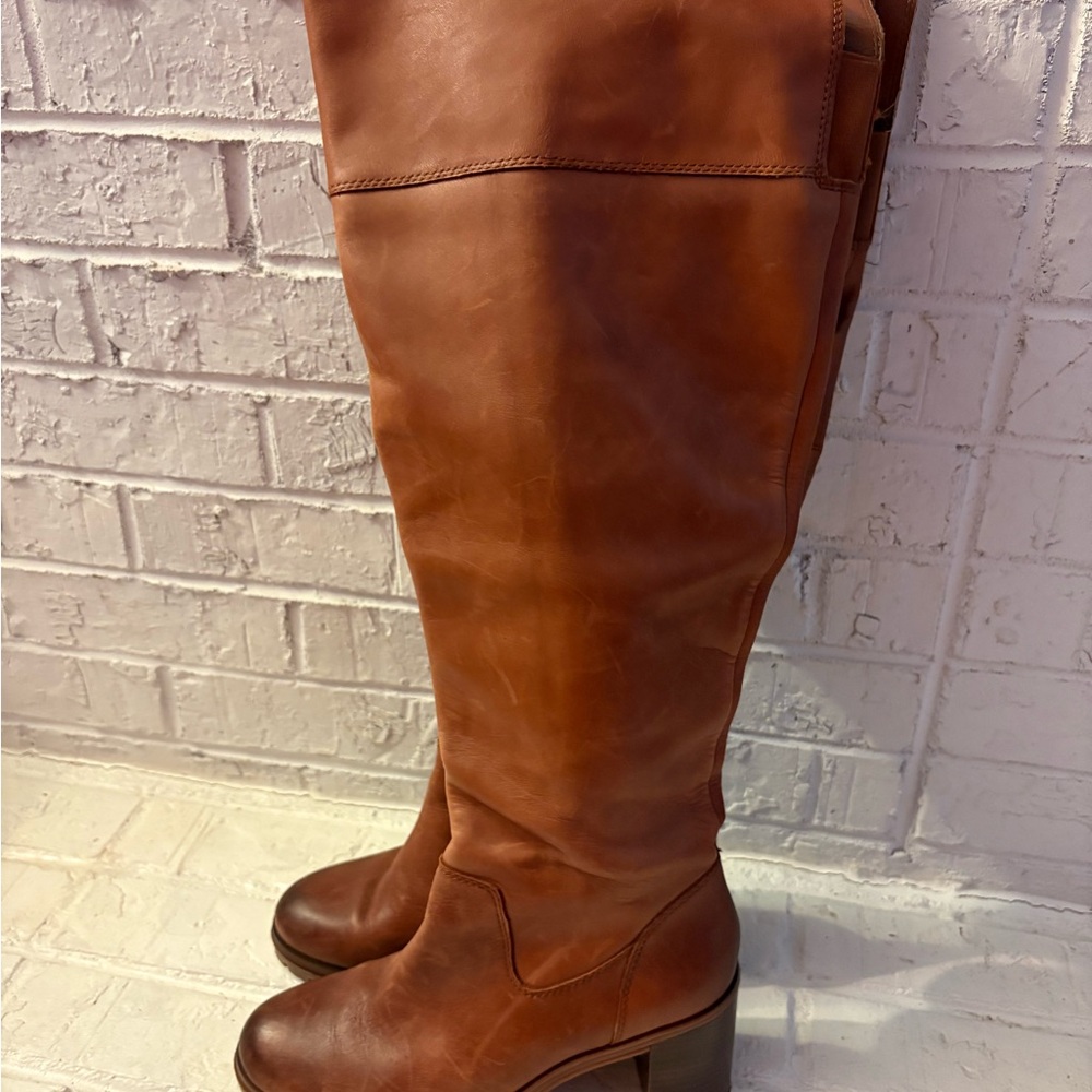 Vince Camuto Brown Leather Over-the-Knee Wide Calf Boots